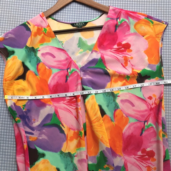 Lauren Ralph Lauren Women’s Sz M Floral V-Neck Sleeveless Tunic Blouse - Picture 6 of 9